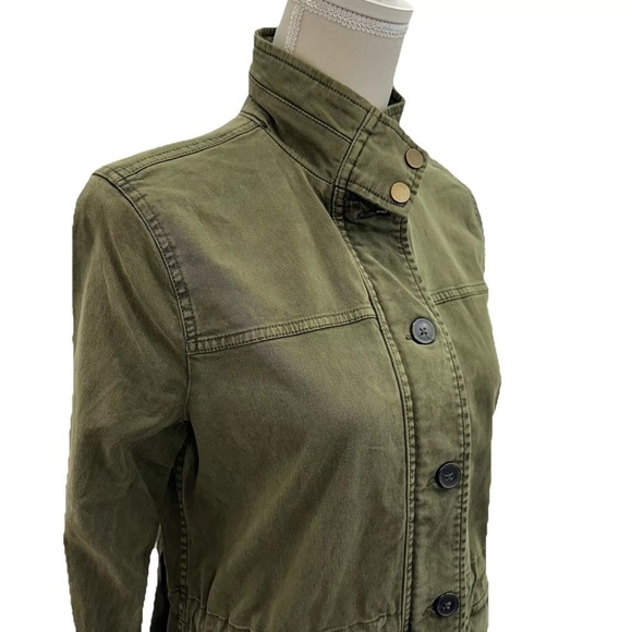 NWT Lucky Brand Green Chambray Utility Jacket Women’s Small Petite Zip Button - Picture 2 of 8